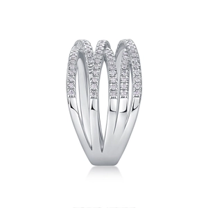 Sparkling S925 sterling silver multilayer crisscross ring with micro-paved moissanite