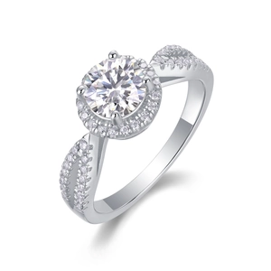 Klassischer 925er Sterlingsilber Halo-Verlobungsring mit 1 Karat Labor-Diamantbesatz