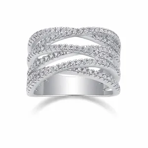 S925 Sterling Silver Multi Layer Cross Moissanite Ring For Women Pavé Inlaid Engagement Wedding Elegant Jewelry Ring