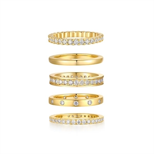 Luxurious stackable gold plated S925 sterling silver ring set with sparkling zircon stones