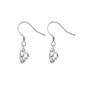 Detailed close-up of S925 sterling silver drop earrings with round-cut crystal stones