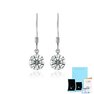 Detail of S925 sterling silver drop earrings with round moissanite and GRA certificate
