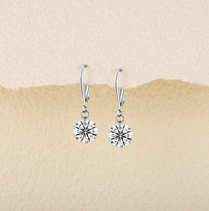 Detail view of S925 sterling silver hook earrings with brilliant round cut crystal