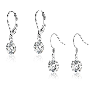 S925 sterling silver drop earrings set with round leverback and fish hook styles