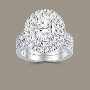 Luxurious S925 Sterling Silver Moissanite Engagement Ring For Women Oval Cut Double Halo Wedding Bridal Jewelry With GRA Certificate