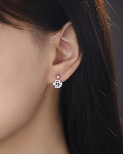 Close-up of elegant S925 sterling silver drop earring with round brilliant-cut moissanite