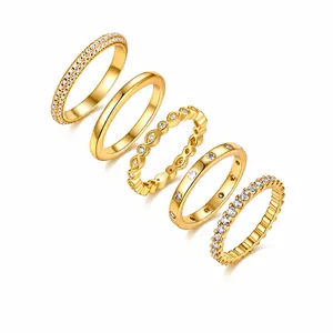 Juego de Anillos Apilables de Plata de Ley 925 con Moissanita Chapado en Oro de 18K Banda de Eternidad Con Certificado GRA Para Mujer Joyería