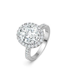 Bague halo luxueuse en moissanite ovale en argent S925 avec bande de diamants pavés