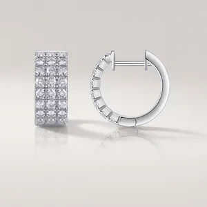 925 Sterling Silver Moissanite Hoop Earrings Three Row Round Brilliant Cut Moissanite Earrings For Women Fashion Jewelry