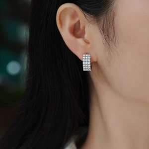 Elegant S925 sterling silver hoop earrings with pave set moissanite stones for women