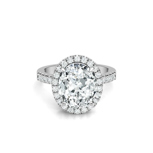 Bague luxueuse en argent S925 avec moissanite ovale et entourage de diamants pavés
