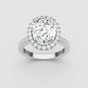 Bague Luxueuse en Moissanite Taille Ovale Argent Sterling 925 Halo Pavé Fiançailles Mariage Bijoux pour Femmes Mariée