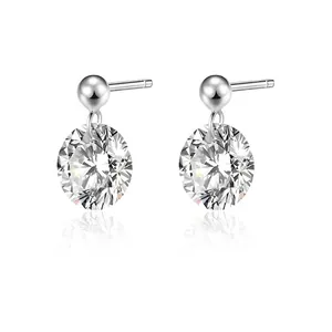 S925 Sterling Silver Moissanite Stud Drop Earrings For Women Round Brilliant Cut Sparkling Stone Jewelry For Wedding Anniversary Gift Accessory