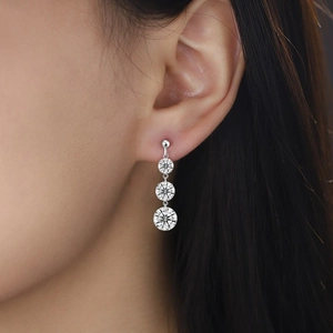 Elegant S925 sterling silver drop earrings with three round moissanite stones