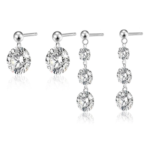 S925 sterling silver drop earrings with round moissanite in single and triple stone styles