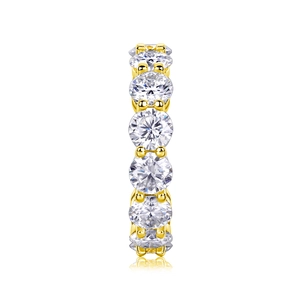 Detail view of gold S925 sterling silver eternity band with 5mm D color moissanite stones