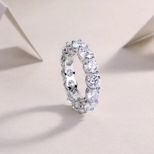 5mm D Color Moissanite Eternity Ring in S925 Sterling Silver with polished metal finish