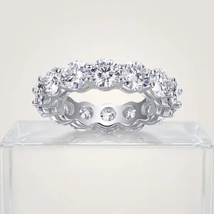 D Color Moissanite Eternity Ring 925 Sterling Silver Gold Plated Full Inlay Band For Wedding Engagement Women Men Jewelry