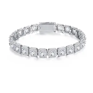 Hip Hop S925 Sterling Silver Moissanite Tennis Bracelet Square Halo Inlaid Moissanite With GRA Certificate For Men Women Luxury Jewelry Gift