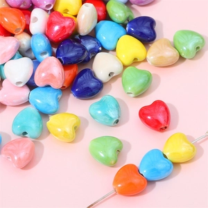 Colorful heart-shaped ceramic beads for DIY jewelry making in vibrant macaron colors