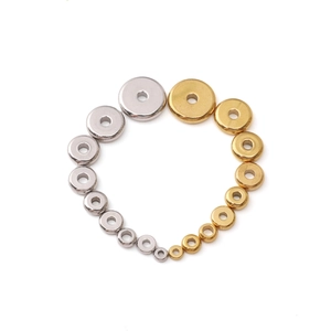 Various sizes of polished gold and silver flat round spacer beads for DIY jewelry making