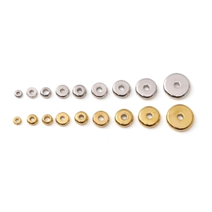 Flat round stainless steel spacer beads in gold and silver colors for DIY jewelry making