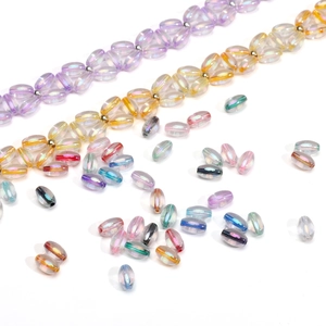 Iridescent 4x7mm glass oval beads with mixed colors and metallic spacers for DIY jewelry