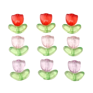 DIY acrylic tulip flower beads kit in red pink purple colors for jewelry making projects