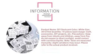Detailed specs for 30x37mm white silica gel desiccant packets for jewelry moisture protection
