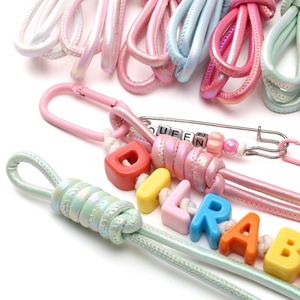 Handmade 6mm colorful braided cord necklace material with metallic letter beads and pin charm