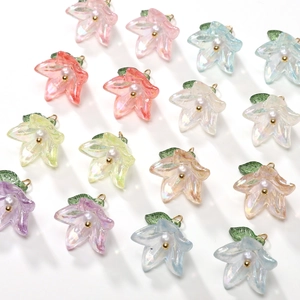 Acrylic Lily Of The Valley Flower Pendants With Iridescent Coating Faux Artificial Pearl Alloy Loop DIY Jewelry Making Accessories