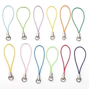Set of 12 colorful braided polyester phone lanyards with silver metal rings for DIY crafts