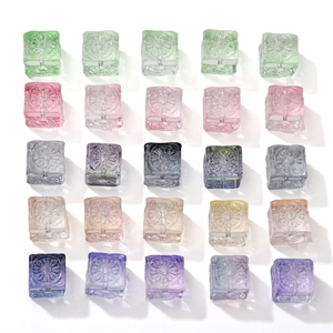 11mm Vintage Embossed Square Glass Beads Colorful Carved Floral Cube Spacer Beads For Handmade DIY Jewelry Making Bracelet