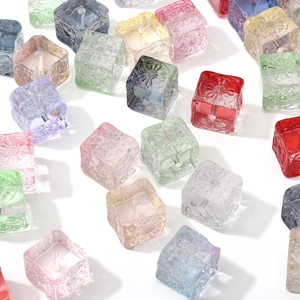Colorful cube glass beads with embossed floral patterns for DIY jewelry making