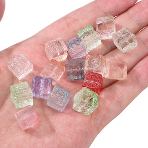 Colorful 11mm glass cube beads with sunflower carving for DIY jewelry making