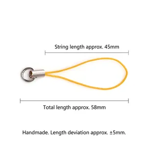 Handmade yellow braided polyester lanyard with silver metal ring and size measurements