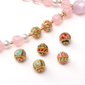 DIY jewelry kit with gold-plated cloisonné enamel beads and pink beaded strand set