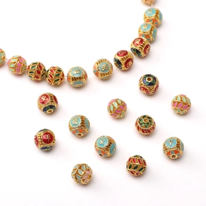 Detailed view of Chinese cloisonné enamel beads with auspicious characters for DIY jewelry