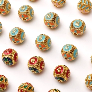 Chinese cloisonne style alloy beads with lucky charms for DIY jewelry making
