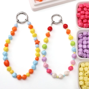 Colorful acrylic faceted bead charms for DIY jewelry making with silver spring ring clasps