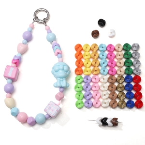 Colorful acrylic gear beads kit for DIY jewelry with fancy charms and lanyards