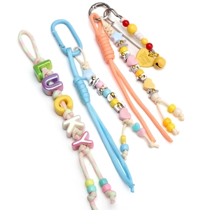 Handmade nylon cord luminous keychain with colorful beads and lucky metal pendants