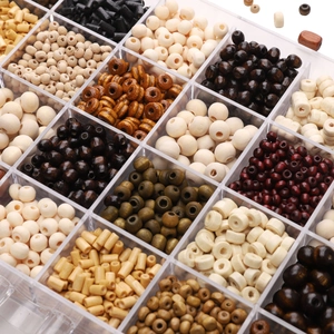 Assorted wooden beads set in various shapes and dark colors for DIY jewelry making
