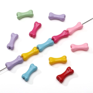 Colorful bone-shaped acrylic beads on metal wire for DIY bracelet making and crafts