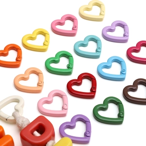 Colorful heart-shaped spring hooks made of painted alloy for DIY jewelry and keychain crafts