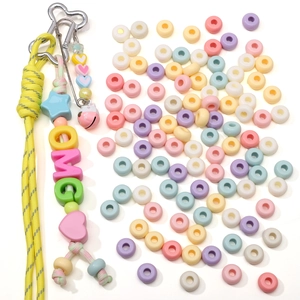 Acrylic macaron large hole beads set for DIY jewelry with colorful heart star and OMG charms