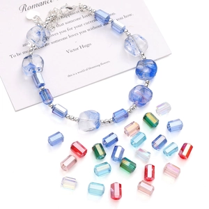 DIY colorful glass crystal rectangle beads set with handmade bracelet and heart charm