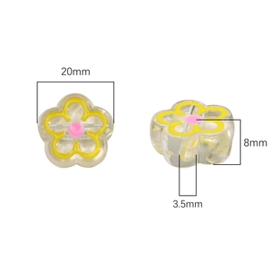 Cuentas de flores de acrílico amarillo de 20mm con centro rosa para bisutería DIY
