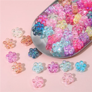 Iridescent Acrylic Flower Loose Beads Faceted AB Coating Five Petal Rose Shape For DIY Necklace Earring Jewelry Making Accessories