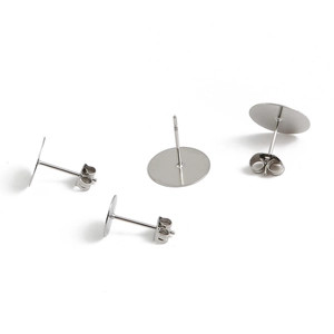 Silver stainless steel flat pad earring posts with butterfly backs for DIY jewelry